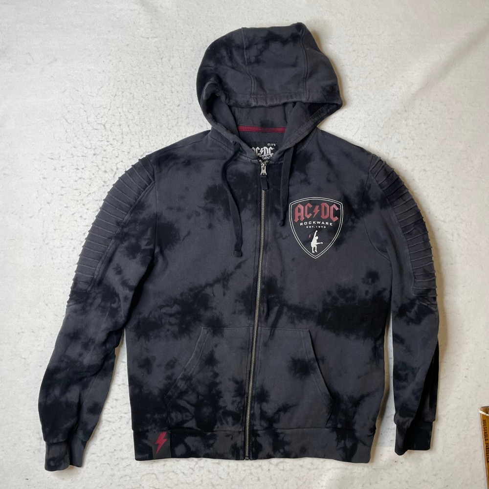 ACDC Rockware Signature Collection Tie‎ Dye Moto Zip Hoodie Mens Medium Black